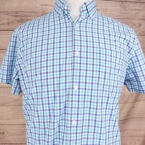 Gap Shirt Mens L Blue Check Short‎ Sleeve Button-Up Cotton Original Fit